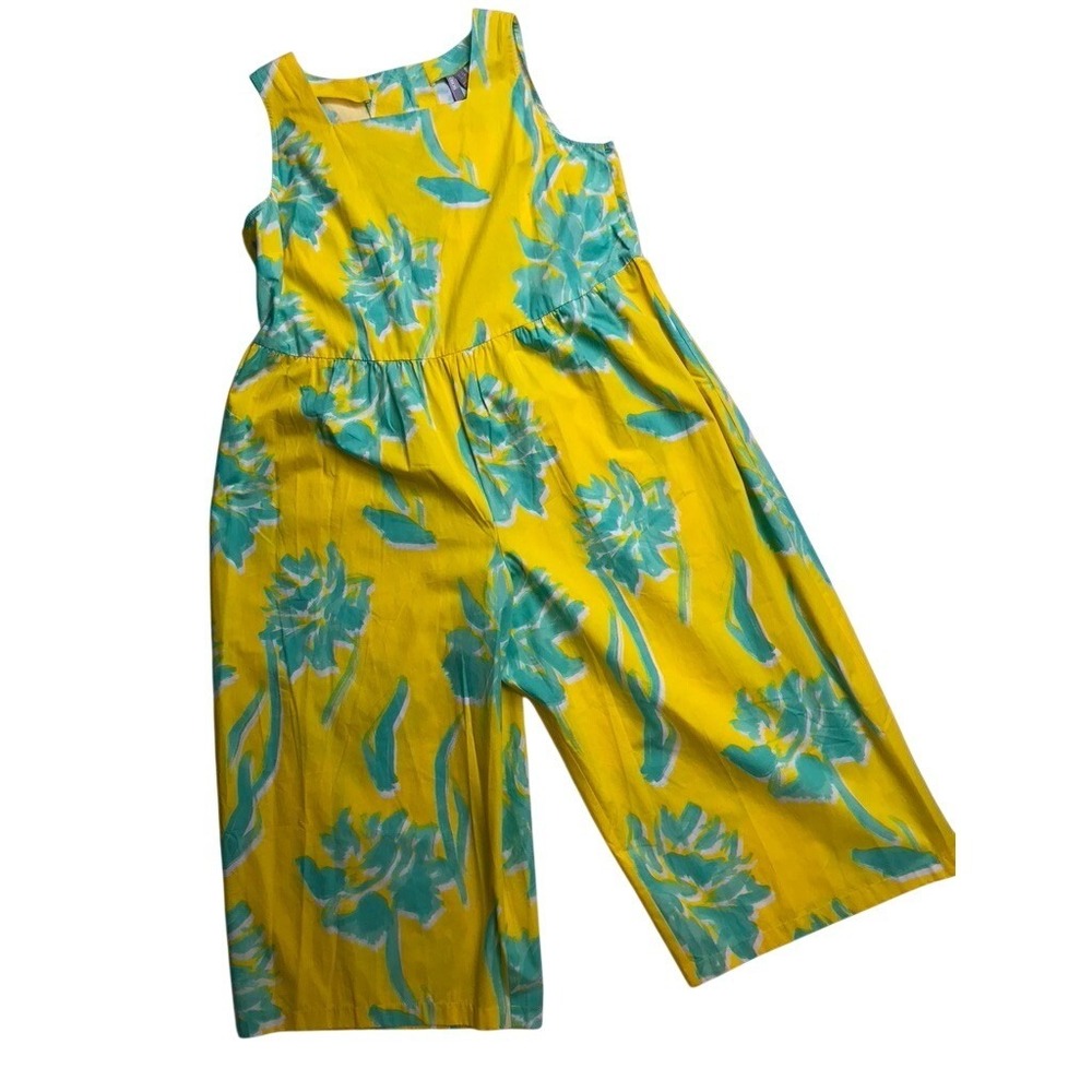 ASOS Womens Yellow Floral Wide Leg Cropped Jumpsuit Size US 14 Cotton Sleeveless